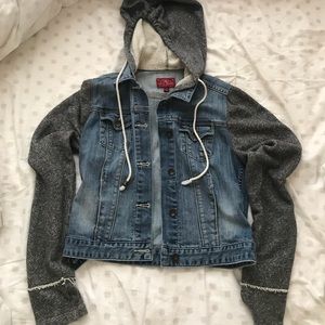 Lucky Brand Denim Jacket with Sweatshirt Sleeves